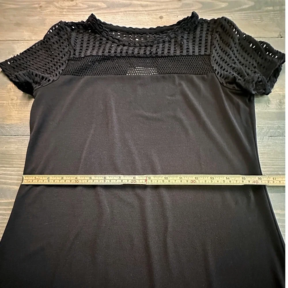 Michael Kors Mesh Top Black Shortsleeve Flowy Midi Pullover Dress‎ Womens Size S